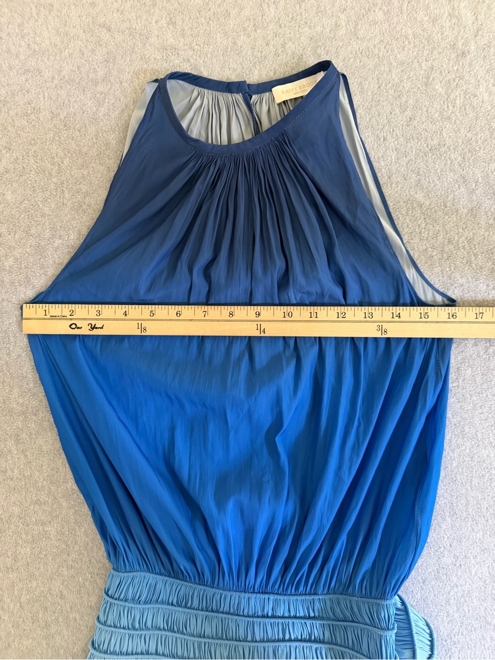 Ramy Brook New York Blue Ombre Pleated Midi Dress Halter Handkerchief Hem XS - Picture 13 of 16